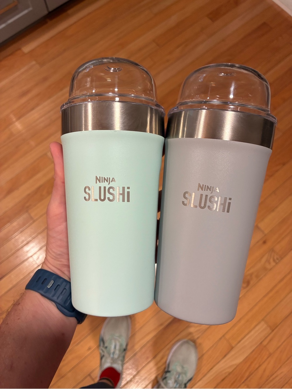 Ninja SLUSHi Set of 2 Insulated Bubble Cups Blue Gray 16 oz No Straws Z4